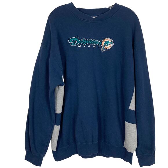 NWOT NFL Sweatshirt Men M Navy Miami Dolphins Logo Crewneck Long Sleeve Cotton - Picture 1 of 6